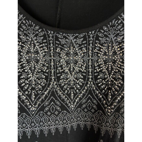 BLEU Women’s 3/4 Sleeve Black Tunic Silver Sequins Size 2X Sheer Trim - Picture 2 of 5